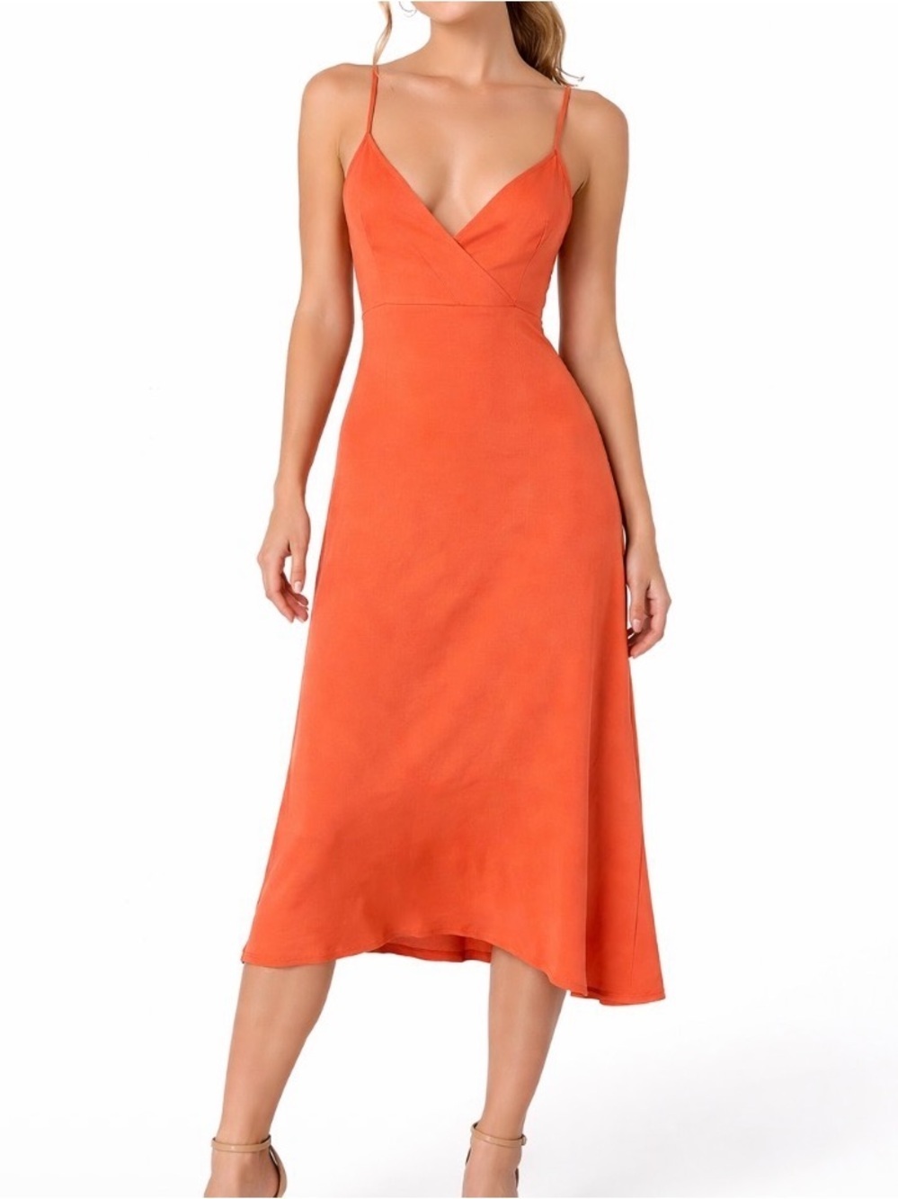 Suzanne Betro maxi dress orange V-neck spaghetti strap SZ SM lightweight